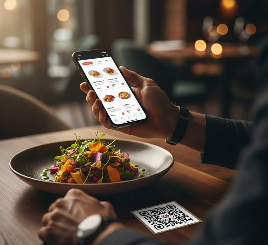 Гост сканира QR код за дигиталното меню на ресторант